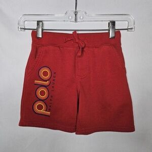 Boys Polo Ralph Lauren Red Logo Fleece Shorts Sweatshort Pull On Pockets Size 5